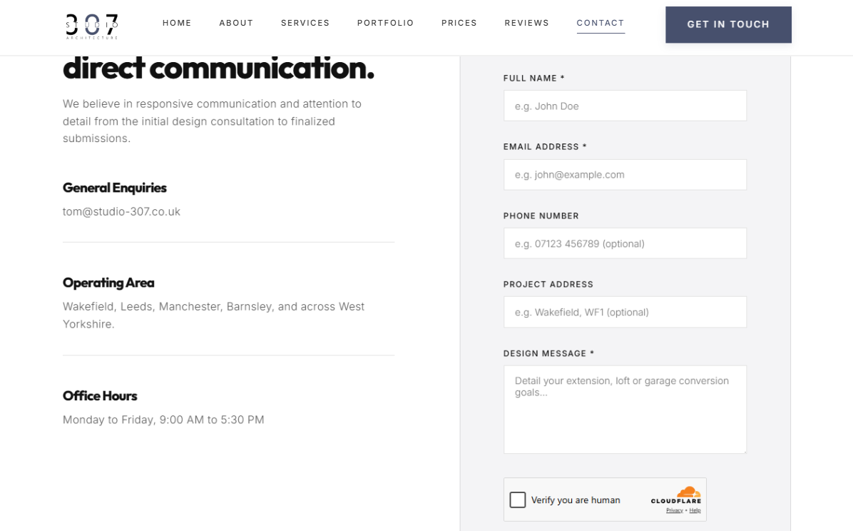 Studio 307 Contact Page